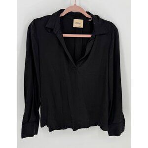 Elie Tahari Black Collared Long Sleeve Blouse M